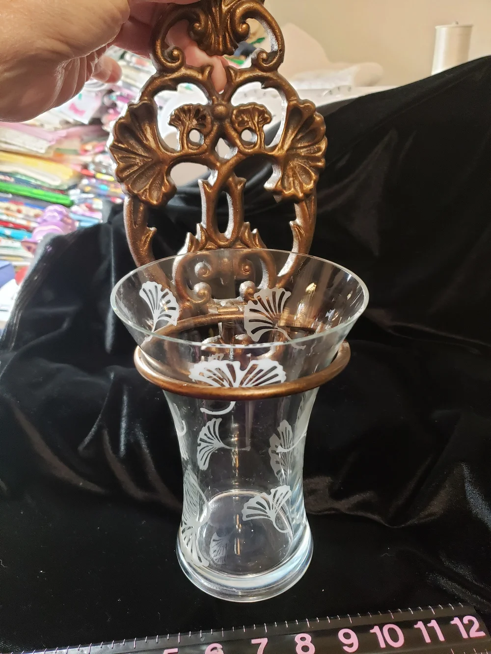 2 Lenox Clear Etched Glass Wall Vase with Bronze-Tone Metal Mount  They are heav